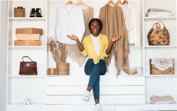 woman excited in new closet space